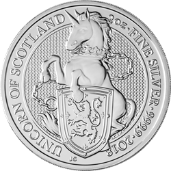 2018 2 OZ SILVER QUEENS BEAST UNICORN OF SCOTLAND