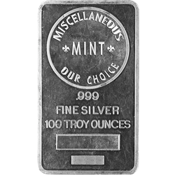 SILVER BARS 100 OZ - 100 OZ SILVER BAR **OUR CHOICE BRAND**