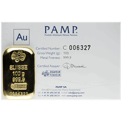 GOLD BARS ASSORTED WEIGHTS - 100 GRAM GOLD PAMP BAR