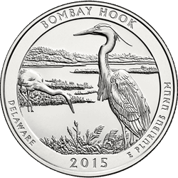 AMERICA THE BEAUTIFUL - 2015 5 OZ SILVER ATB BOMBAY HOOK