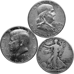 SILVER U.S. COINAGE 90 % - 90% AMERICAN SILVER COINS - MIXED HALVES