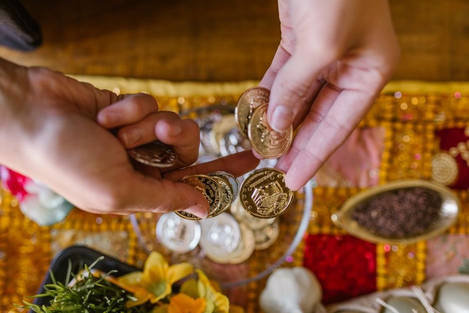gold coins wedding celebration