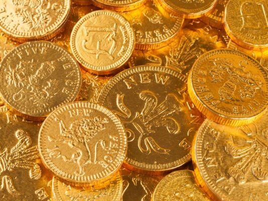 gold coins collection close up